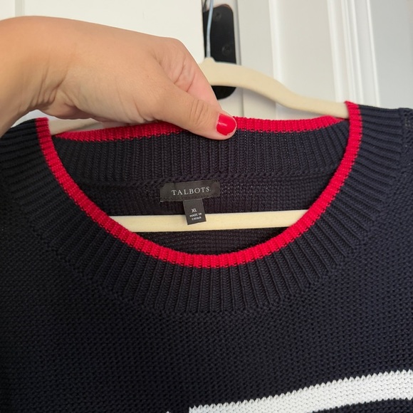 Talbots FLAG CREWNECK SWEATER Blue American knit pullover - Picture 3 of 5